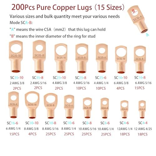 Cable Lug Crimping Tool with 200Pcs Copper Wire Lugs and 220Pcs Heat Shrink - Picture 3 of 7