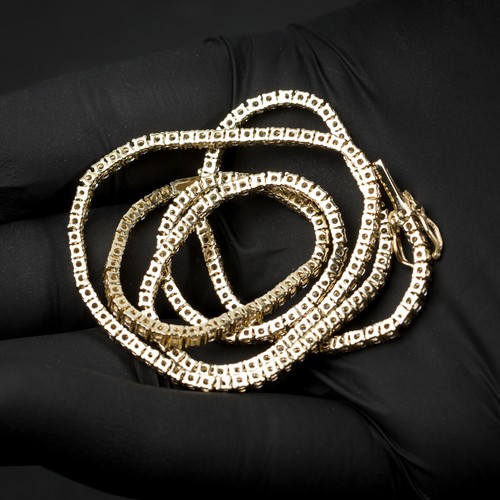 Iced Solitaire 5A Cz 2mm Mini Micro 14K Yellow Gold Plated Classic Tennis Chain - Picture 5 of 5
