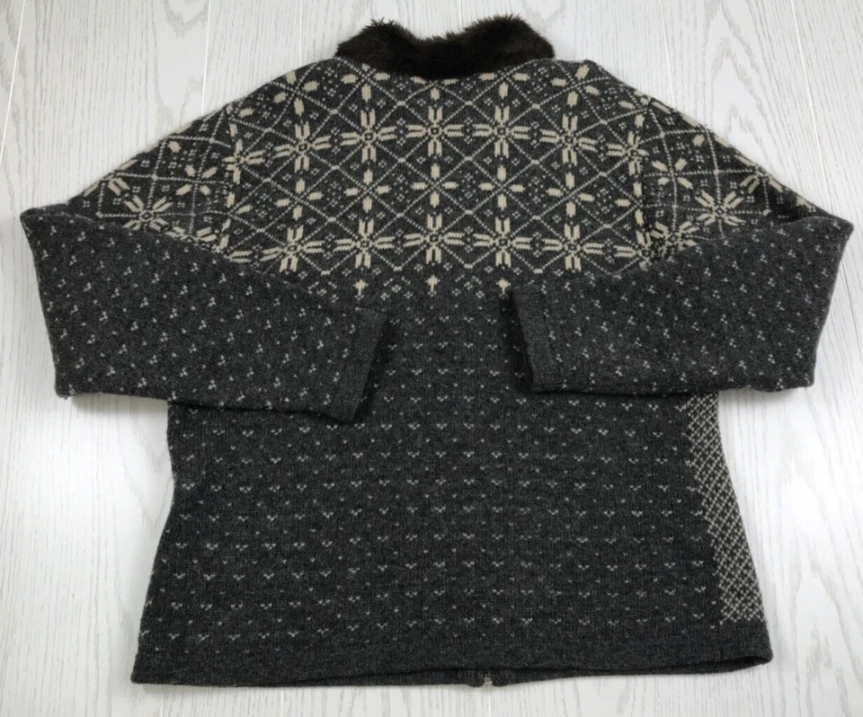 Vintage Lambswool Sweater Womens L Maurices Gray White Fair Isle Full Zip 90s - Изображение 2 из 4