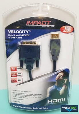 IMPACT ACOUSTICS VELOCITY HIGH SPEED HDMI TO DVI CABLE 1M 3.3 FT Open Box