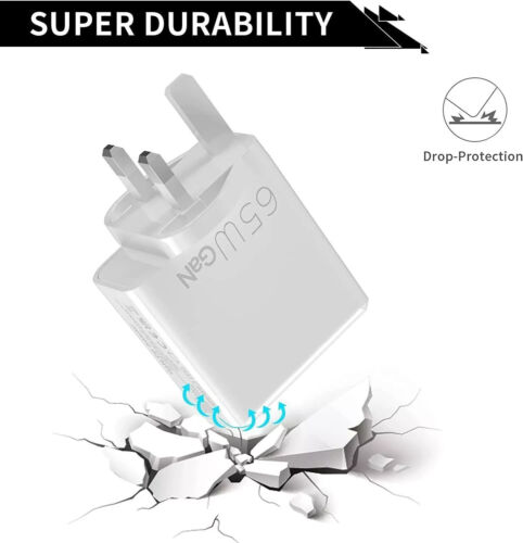 65W USB C GaN Fast Charger Plug 3-Port For iPhone Samsung MacBook iPad Pro/Air - Picture 2 of 4