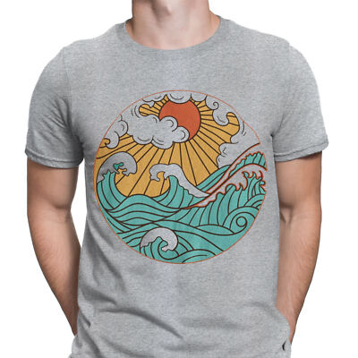 Sun and Waves Circle japanischer Stil Retro Vintage Herren T-Shirts Tee Top #NED