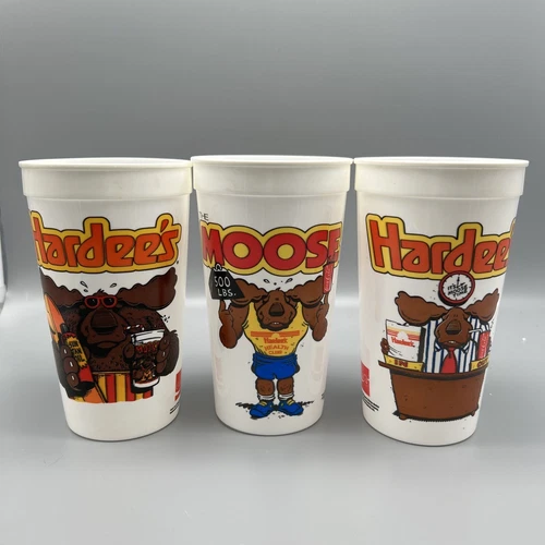 Vintage HARDEES Coca-Cola MOOSE Plastic Cups Set Lot of 3