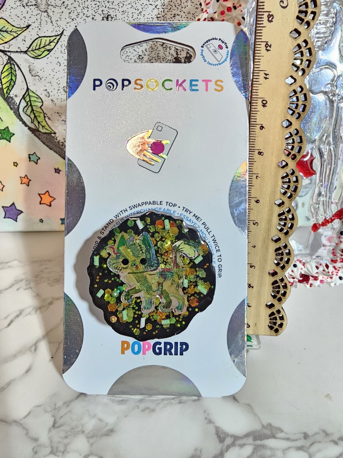 Phone Grip Holder Authentic PopSocket Swappable Halloween Cat Kitten Zombie-image