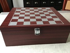 Grand Coffret Jeu d'échecs et de Dames en bois - Complet Plateau 30.8cm x 37cm