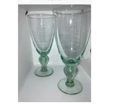 Set Of 2 Pottery Barn Recycled Glass Green Stemmed LARGE Water Goblets 8.25”