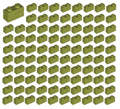  100x NEW LEGO 1x2 Olive Green Modified Masonry Profile Bricks Wall 98283