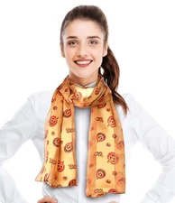 CBC Crown Orange Pumpkin Halloween Scarf, Silk feeling Scarf