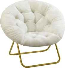 Foldable Faux Fur Saucer Chair - Comfy Chair for Lounge Bedroom and Living Room