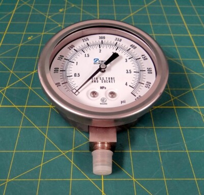 Pacific Scientific 4.5'' Pressure Gauge 316 S. S. Tube and Socket - 0-600 PSI