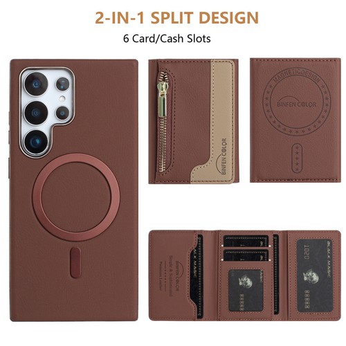 For Samsung Galaxy S25 Ultra S24 S23 22 Zipper Leather RFID Wallet Magnetic Case - Picture 7 of 85