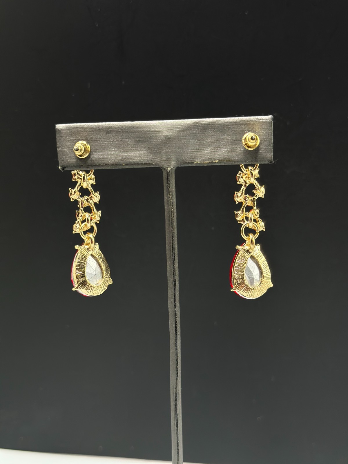 Red Rhinestone Statement Necklace Dangle Earrings… - image 7