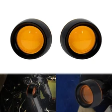2x Black Cover Bullet Turn Signal Light Amber Lens For Harley Softail Sportster