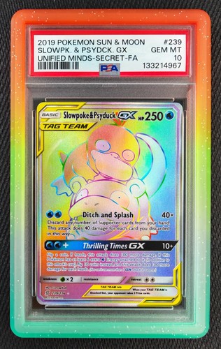 SLOWPOKE & PSYDUCK GX - FULL ART #239 PSA 10 POKEMON SM UNIFIED MINDS 2019