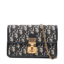 Christian Dior Oblique canvas x leather Chain Shoulder Bag Navy Blue