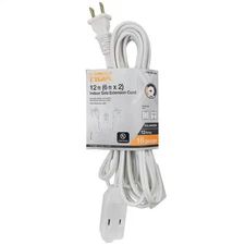 12Ft. 16/2 Light Duty Indoor Multi-Outlet Extension Cord with Twin Ends, White
