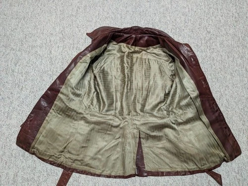 1950s vintage HORSEHIDE brown leather BELTED coat 38 jacket MOTORCYCLE norfolk image 4