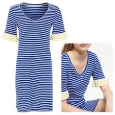 Boden Blue White Striped Ruffle Sleeve Casual Jersey T Shirt Dress US 4