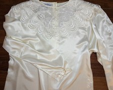 Vintage 80s Sonya Ratay San Andre Satin Blouse Sz 12 Ivory Lace Victorian