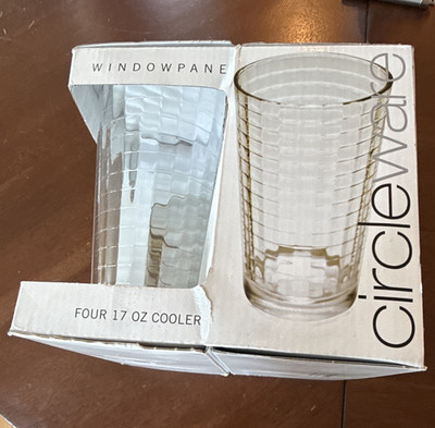 Circleware Windowpane Four 17 oz Tumbler Glasses Set Clear Glass Drinkware