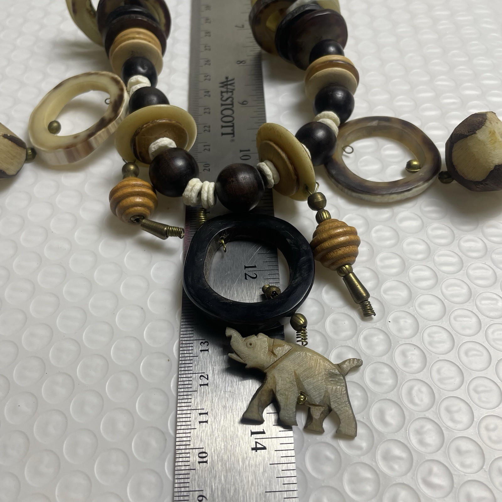 Beaded Elephant Statement Necklace Hand Carved Vi… - image 4