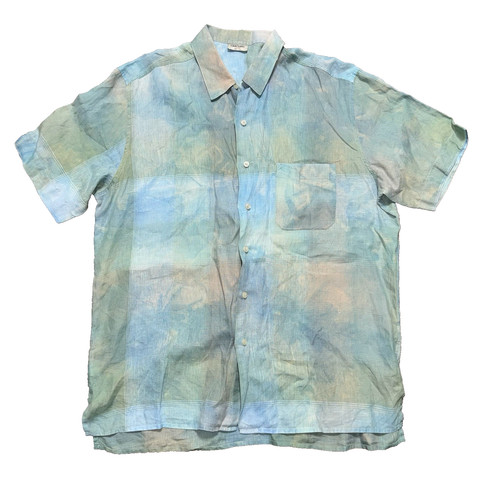 Gran Sasso, Gran Sasso 100% Pure Linen Shirt Men XL Button Down Blue Green Made In Italy VTG