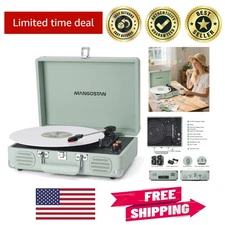3-Speed Bluetooth Portable Suitcase Record Player with Built-in Bass - Green