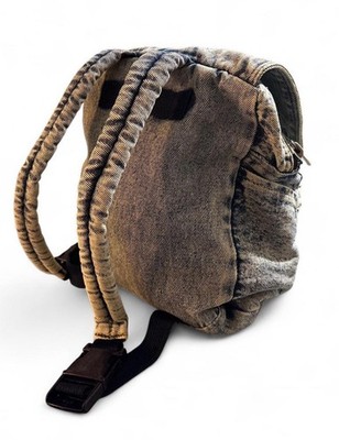 Vintage 90s WOW Acid Wash Denim Mini Backpack Y2K Festival Grunge Bag