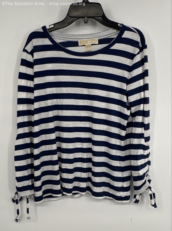 Michael Kors Women's Blue White Striped Long Sleeve Blouse Top Size Medium