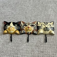 Vintage Three Cat Coats Hanger Wall Hanger Painted Wood