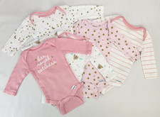 Gerber Newborn Onesies Lot Of 5 Pink  White Baby Girl Long Sleeve Gently Used