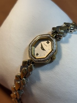 Vintage PULSAR by Seiko Women Octagon Watch Ladies Silver/Gold Tone,Runs,5 