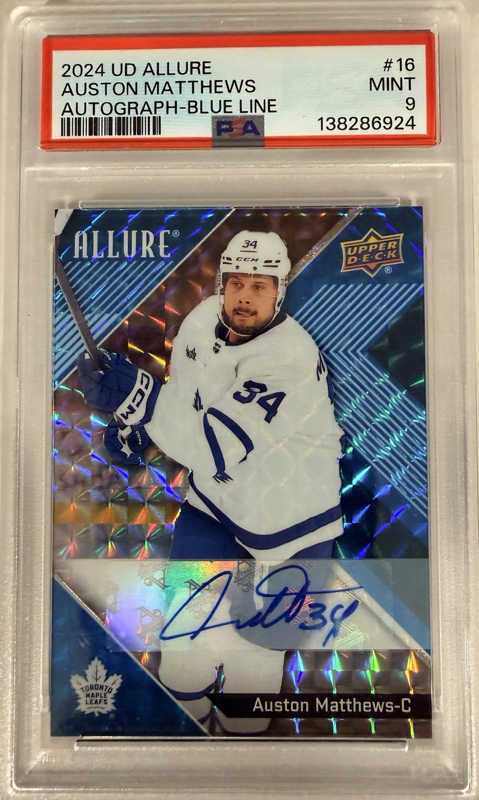 2024-25 Upper Deck Allure Auston Matthews Blue Line Autographs /35 (AU) PSA 9
