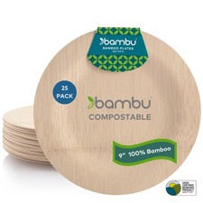 Bambu Pack Of 25 - 9 Inch Disposable Bamboo Plates Round Biodegradable Bamboo