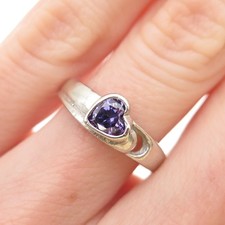 925 Sterling Silver Vintage Heart-Cut Purple C Z Ring Size 6.25