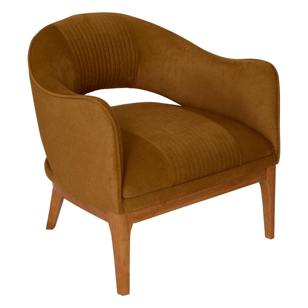 Fauteuil en velours camel Libor 75cm pour soulager le dos avec une assise ferme