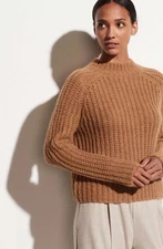 Vince Sweater Womens XS Tan Camel Marled Raglan Alpaca Wool Mock Neck Preppy