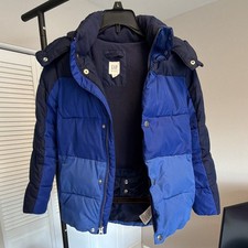 GAP Kids Hooded Colorblock Puffer Jacket Blue/Navy Insulated Full Zip 6-7Y