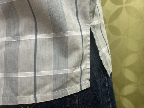 M Vintage 1970s SEARS Men’s Store LOOP COLLAR SHIRT Teal White Plaid LOW MILES - Picture 10 of 15