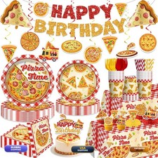 Xynic Pizza Birthday Decorations Tableware Set, Serves 50 Guests
