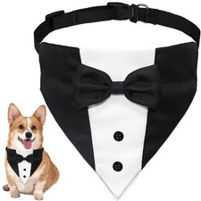 Dog Tuxedo Suit Wedding Bandana Collar with Bow Tie Adjustable Formal Dog Tux...