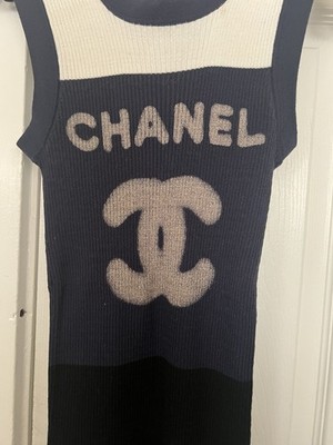 Gorgeous Chanel 11P Graphic Prints CC Logos Rib Knit Sleeveless