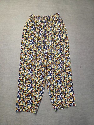 Womens Wide Leg Trouser Multicolor Floral Print Stretchable Elastic Waist Size S