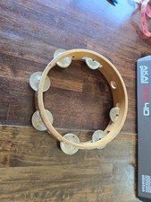 Vintage Wooden 8" Tambourine Double Row Metal Jingles Headless Percussion