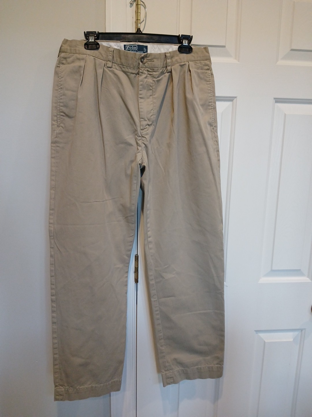vtg Polo Ralph Lauren 34x30 Khaki Chino Pants Pleated Andrew Cotton Trouser NICE