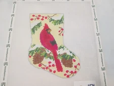 CARDINAL MINI STOCKING-BAUBLE STOCKINGS/KCN-HANDPAINTED NEEDLEPOINT CANVAS