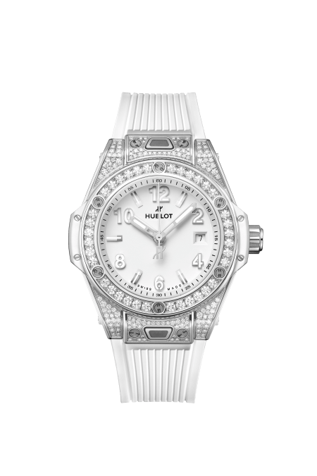 HUBLOT 485.SE.2010.RW.1604 ONE CLICK STEEL WHITE PAVE LADIES WATCH 33MM