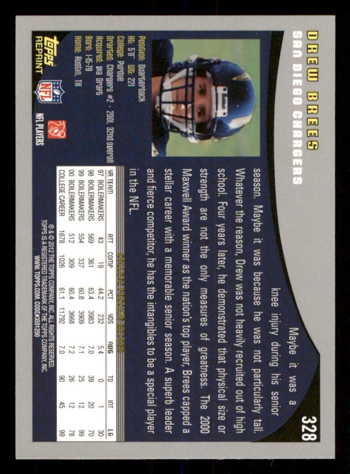 2012 Topps Rookie Reprint #328 Drew Brees 01 - Image 2 of 2