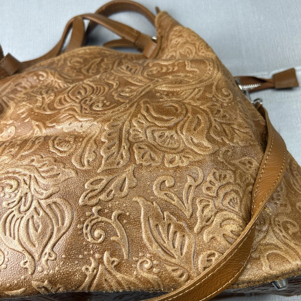 Bolso de Hombro Valentina Fiore Cuero Repujado Tostado Hecho en Italia Boho Cartera Bolso de Mano Foto 3 de 4