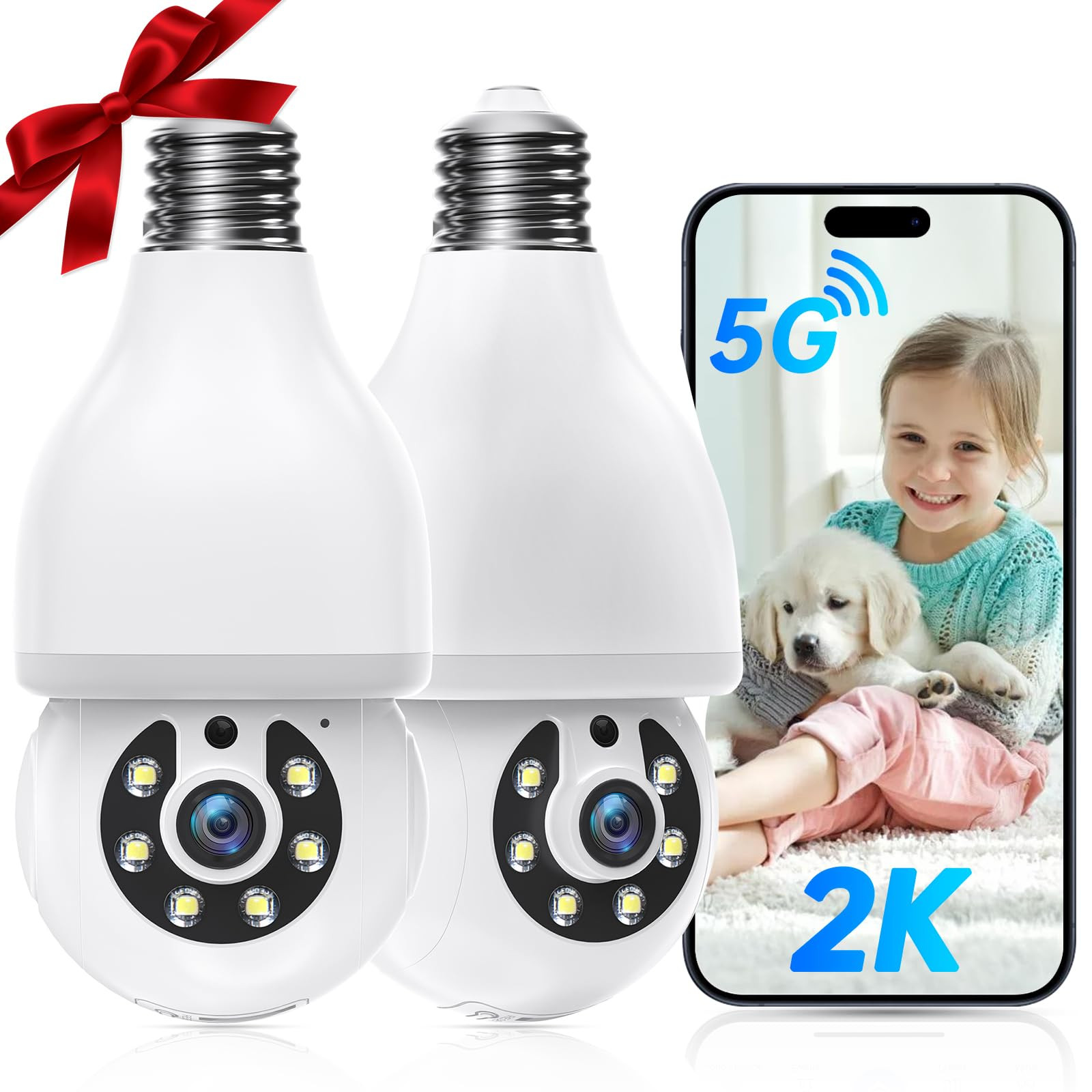 5G & 2.4GHz Wireless Outdoor Security Camera with 2K HD and Light Bulb Design